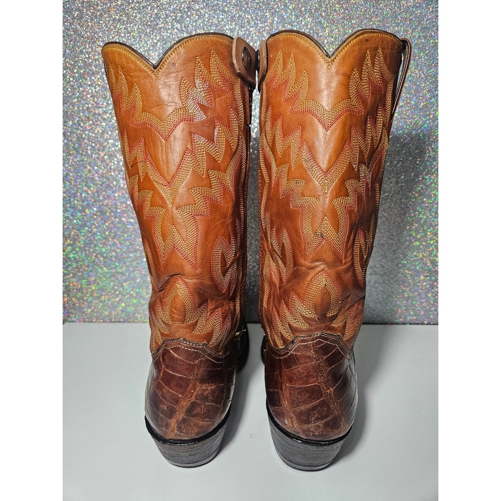 JUSTIN Vintage Exotic Caiman Crocodile Western Boots Brown Zippered Men 6.5 D W8 - Picture 4 of 10